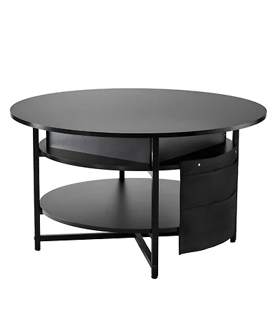Slickblue Round Lift Top Coffee Table with Pop Up Tabletop and Storage Pockets for Small Spaces