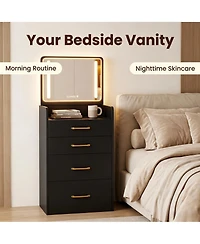 gaomon Mini Makeup Vanity Desk with Led Lighted Mirror, Usb Charging Station, Hidden Rolling Stool