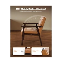 Slickblue Pu Leather Upholstered Armchair with Solid Wood Legs for Home Office