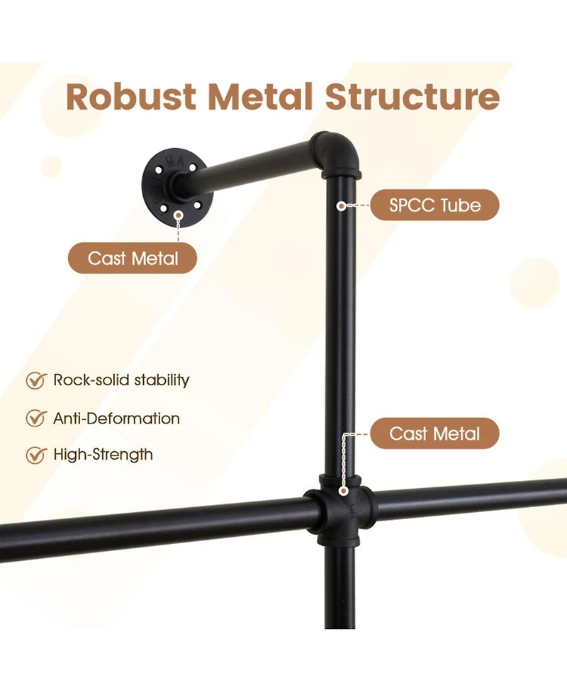 Hongge 9-Inch Double Tier Pipe Clothing Rack for Wall Mounting