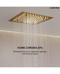 Everstein Thermostatic Dual Showerheads System Ceiling Mount 12" Led Rainfall Shower Faucet with 6" Head Handheld Spray