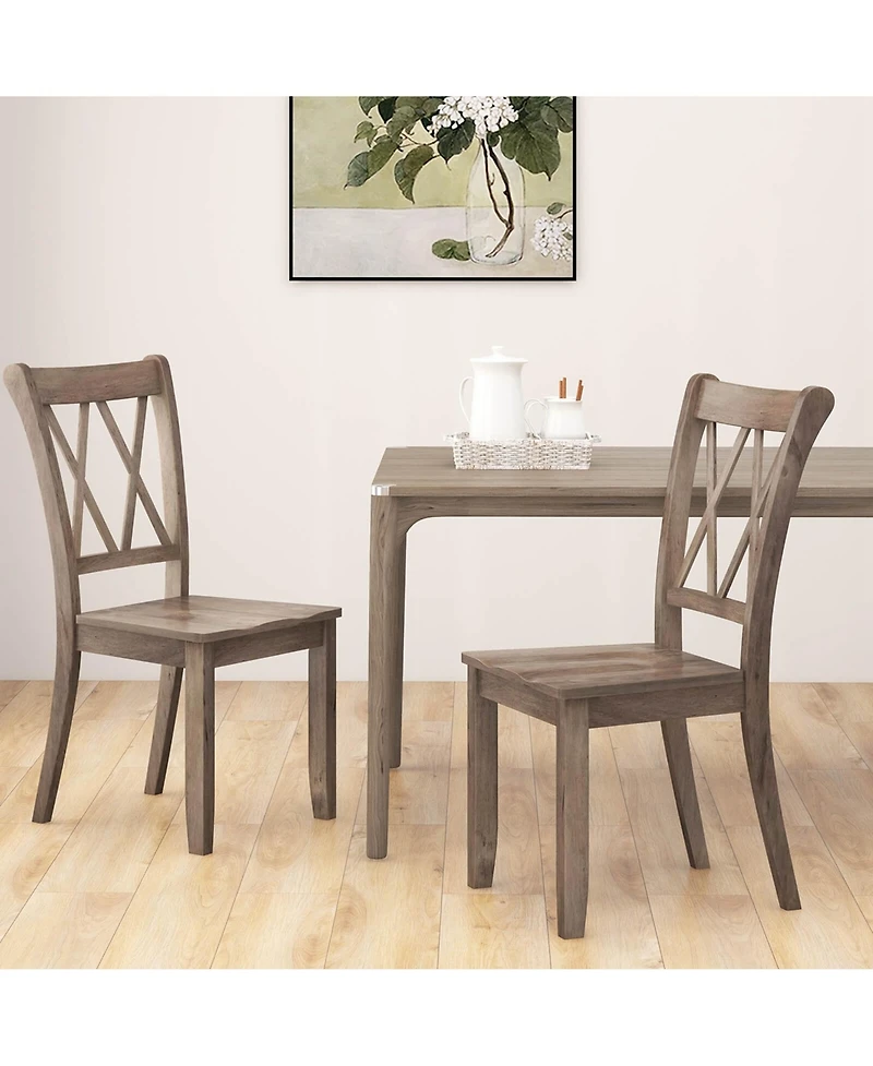 Costway Wooden Dining Chairs Set of 2 with Ergonomic Seat Rubber Wood Frame and High Backrest