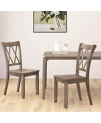Costway Wooden Dining Chairs Set of 2 with Ergonomic Seat Rubber Wood Frame and High Backrest