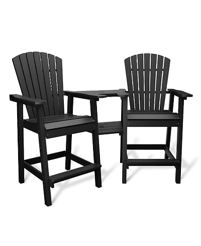 homfan Set of 2 Adirondack Bar Height Chairs with Connecting Tray and High Back, Weather-Resistant Hdpe Patio Barstools for Deck