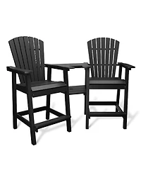 homfan Set of 2 Adirondack Bar Height Chairs with Connecting Tray and High Back, Weather-Resistant Hdpe Patio Barstools for Deck