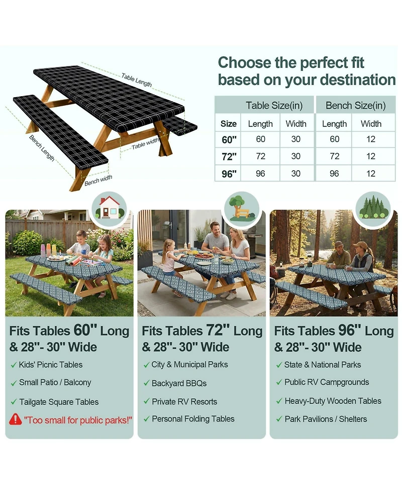 Piscifun Waterproof Windproof Picnic Table and Bench Cover Set with Storage Bag