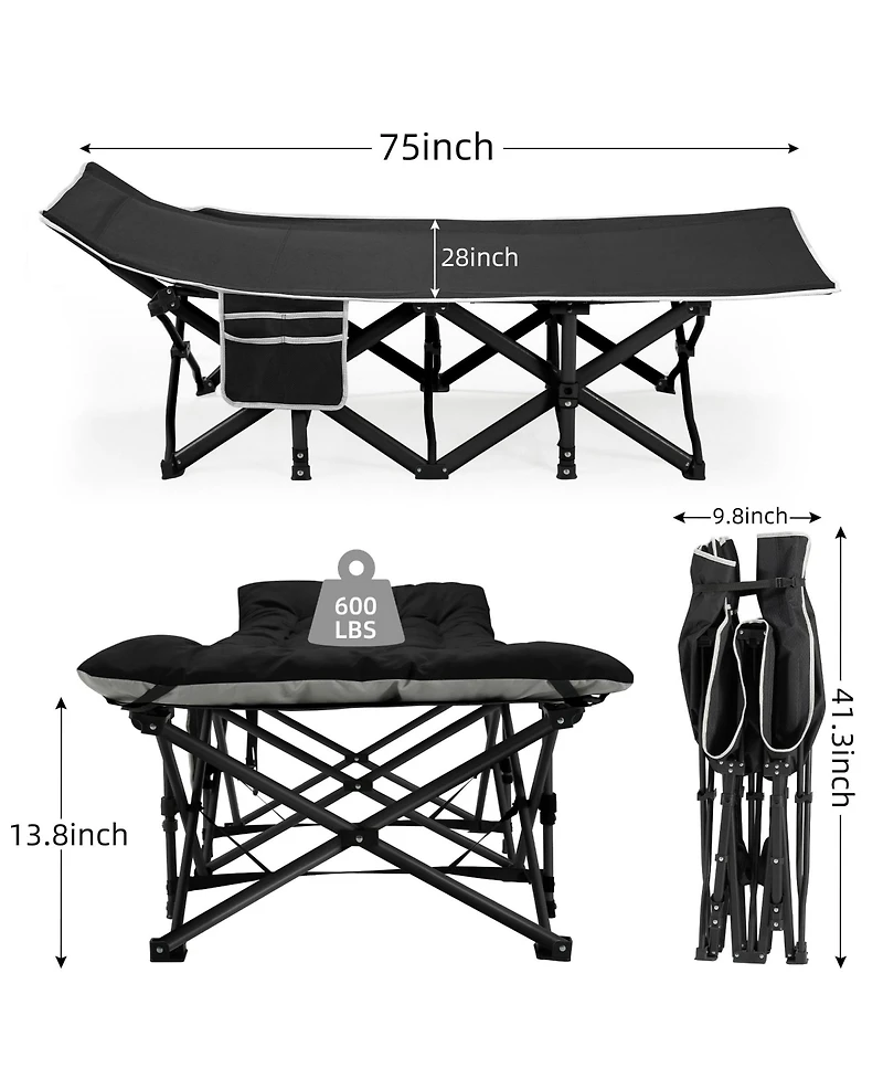 Piscifun Portable Folding Camping Cot Extra Wide With Thick Removable Mattress 600lbs Max Load