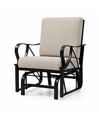 homfan Porch Glider with Removable Cushion, Outdoor Glider Rocking Chair with Heavy-Duty Metal Frame, Curved Armrests for Patio