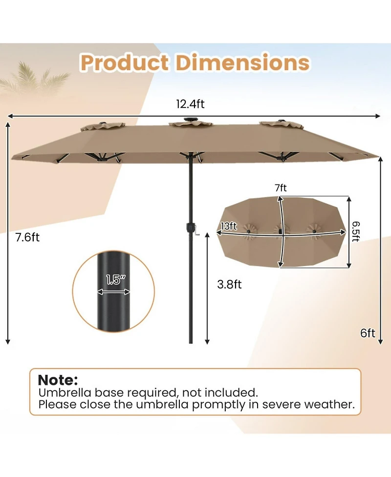 Sugift 13 Ft Double-Sided Patio Umbrella with Color-Changing Flowing Solar Led Lights