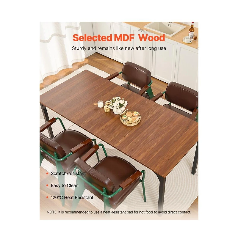 Slickblue Rectangle Dining Table with Iron Frame for Kitchen and Living Room
