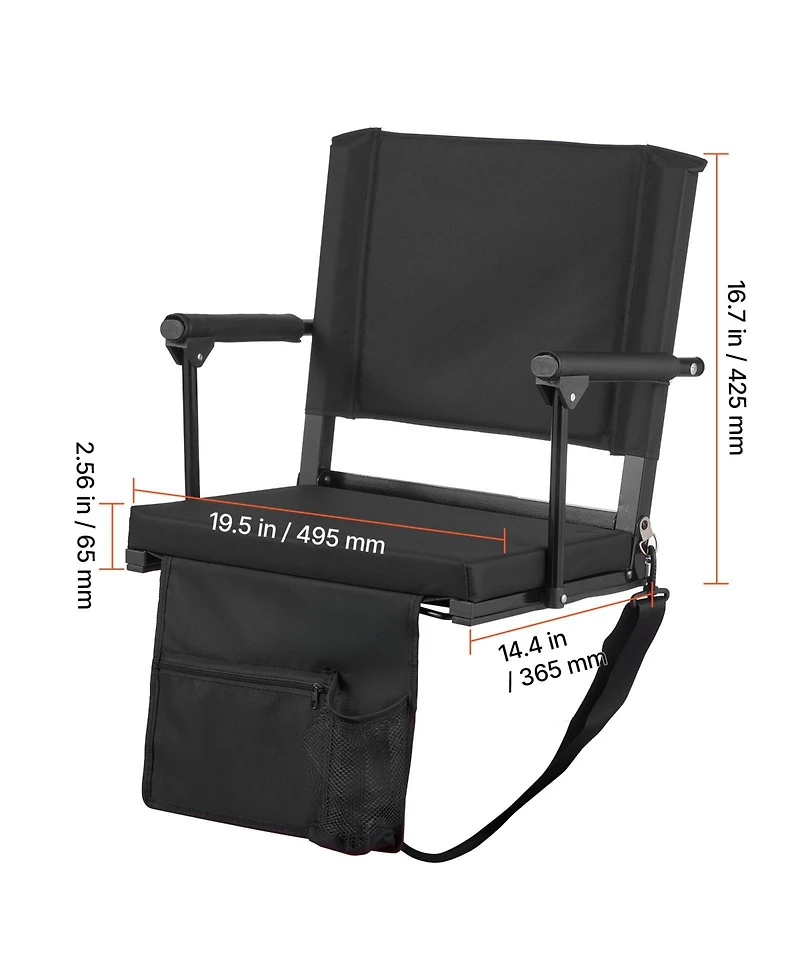 Hongge Portable Bleacher Seats with Armrests 2-Pack 18.7 inches Thick Cushion Bench Chairs and Shoulder Straps