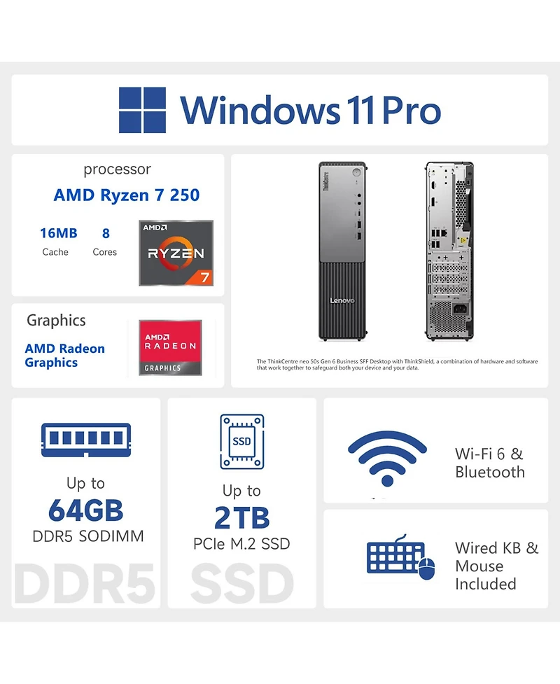 Lenovo ThinkCentre neo 55s Gen 6 Amd Ryzen 7 250 Desktop Computer