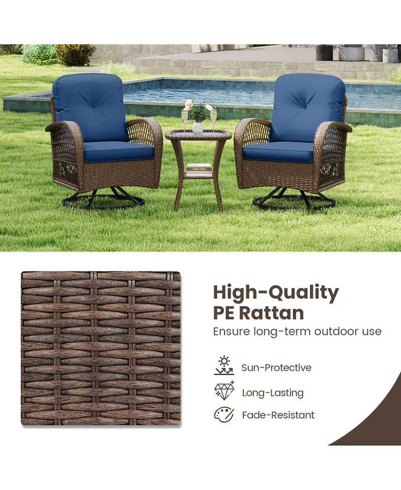 Sugift Patio Swivel Rocker Set with Tempered Glass Side Table and Thick Cushions