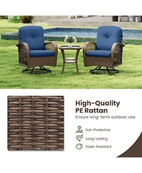 Sugift Patio Swivel Rocker Set with Tempered Glass Side Table and Thick Cushions