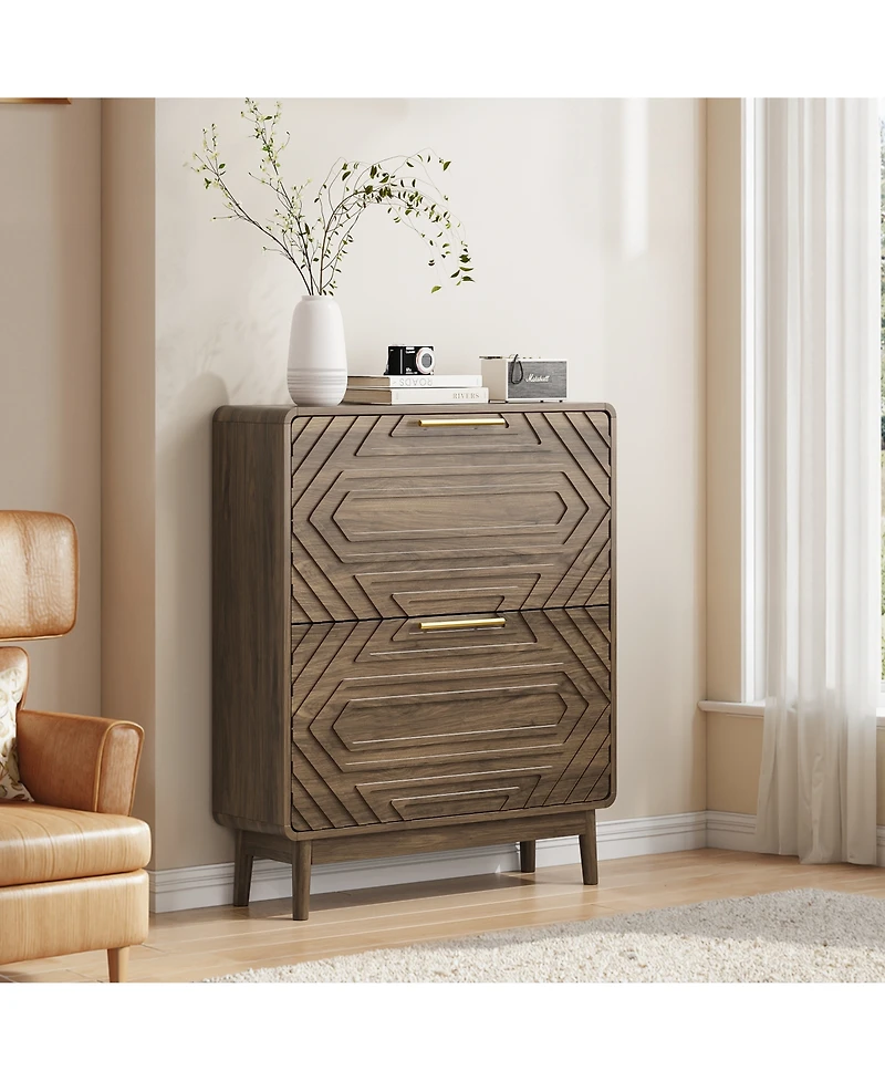 Boyel Living 31.5-Inch Freestanding Shoe Storage Cabinet with 2 Flip-Top Drawers, Modern Entryway Organizer with Solid Wood Legs and Anti-Tip Device