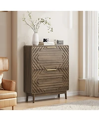 Boyel Living 31.5-Inch Freestanding Shoe Storage Cabinet with 2 Flip-Top Drawers, Modern Entryway Organizer with Solid Wood Legs and Anti-Tip Device