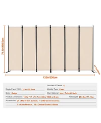 Slickblue Freestanding Folding Room Partition, 6 Panel Privacy Divider for Living Room Bedroom Office