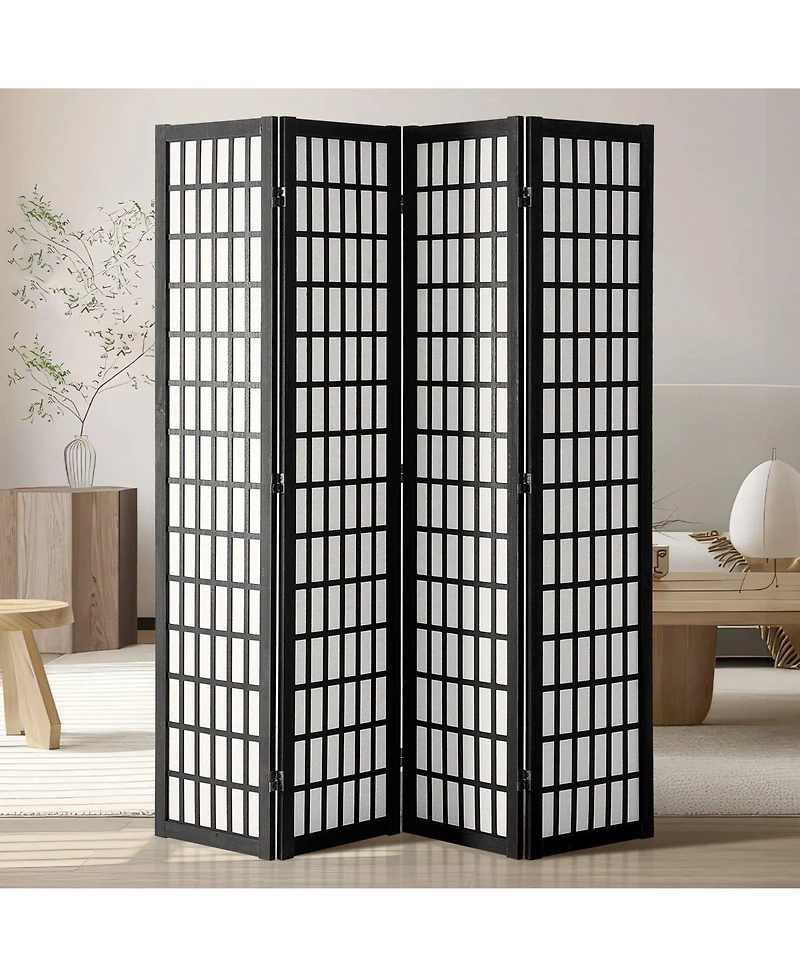 Slickblue Wood Folding Privacy Room Divider Screen 4 Panel Partition for Indoor Home Office Decor