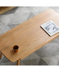 Flynama Solid Wood Coffee Table Oak Center Table with 2 Drawers Study Living Room Desk Natural Wood