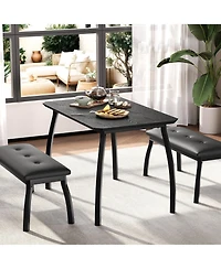 homfan 3-Piece Dining Set for 4, Cut-Angle Tabletop Metal Frame, 2 Soft Pu Padded Benches, Industrial Kitchen Dinette