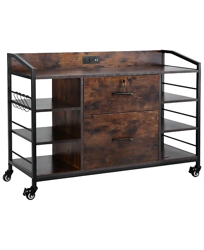 Slickblue 2 Drawer File Cabinet with Lock and Open Storage Shelves