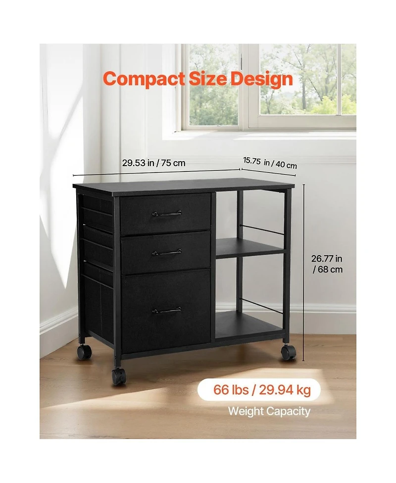 Slickblue Mobile File Cabinet with 3 Drawers and Open Storage Shelves
