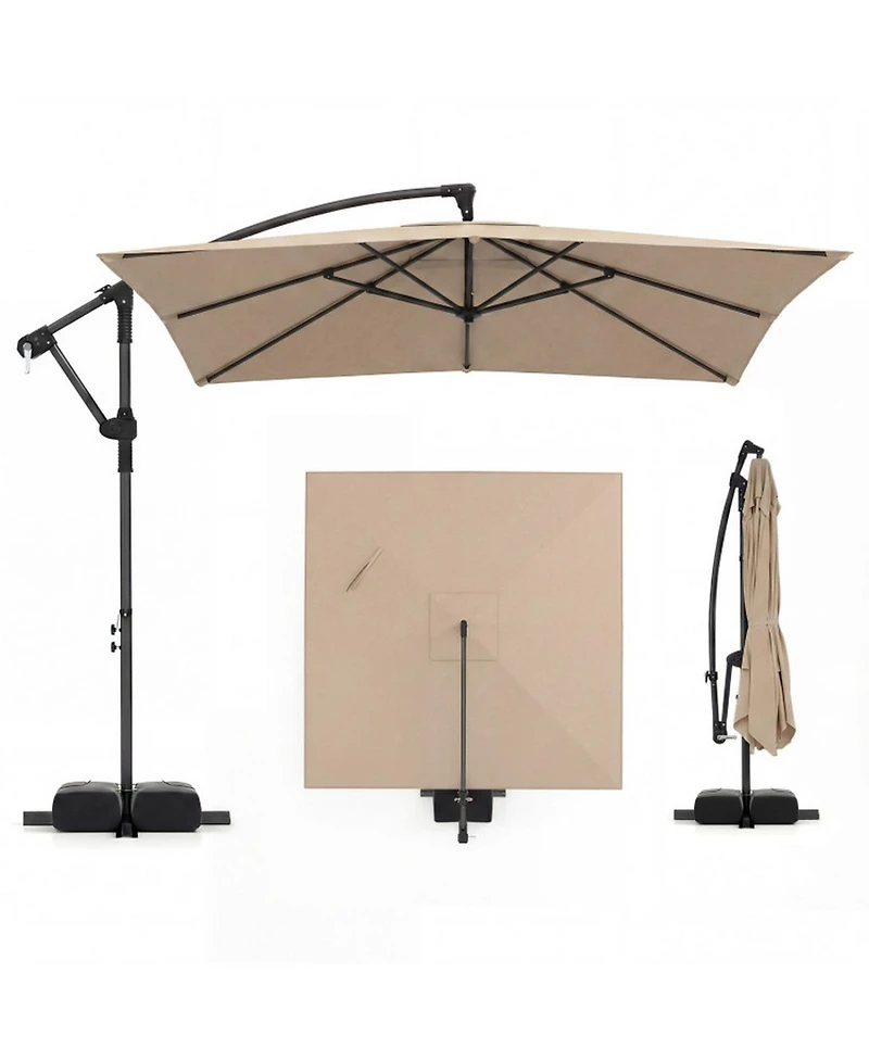 Sugift 8 x 8 Feet Offset Cantilever Patio Umbrella Square Hanging Outdoor Market Umbrella with 360 Rotation