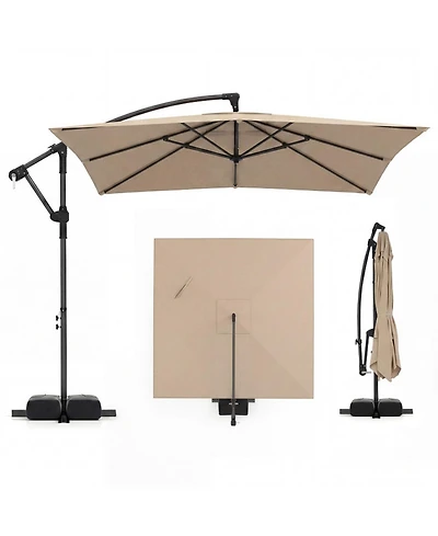 Sugift 8 x 8 Feet Offset Cantilever Patio Umbrella Square Hanging Outdoor Market Umbrella with 360 Rotation