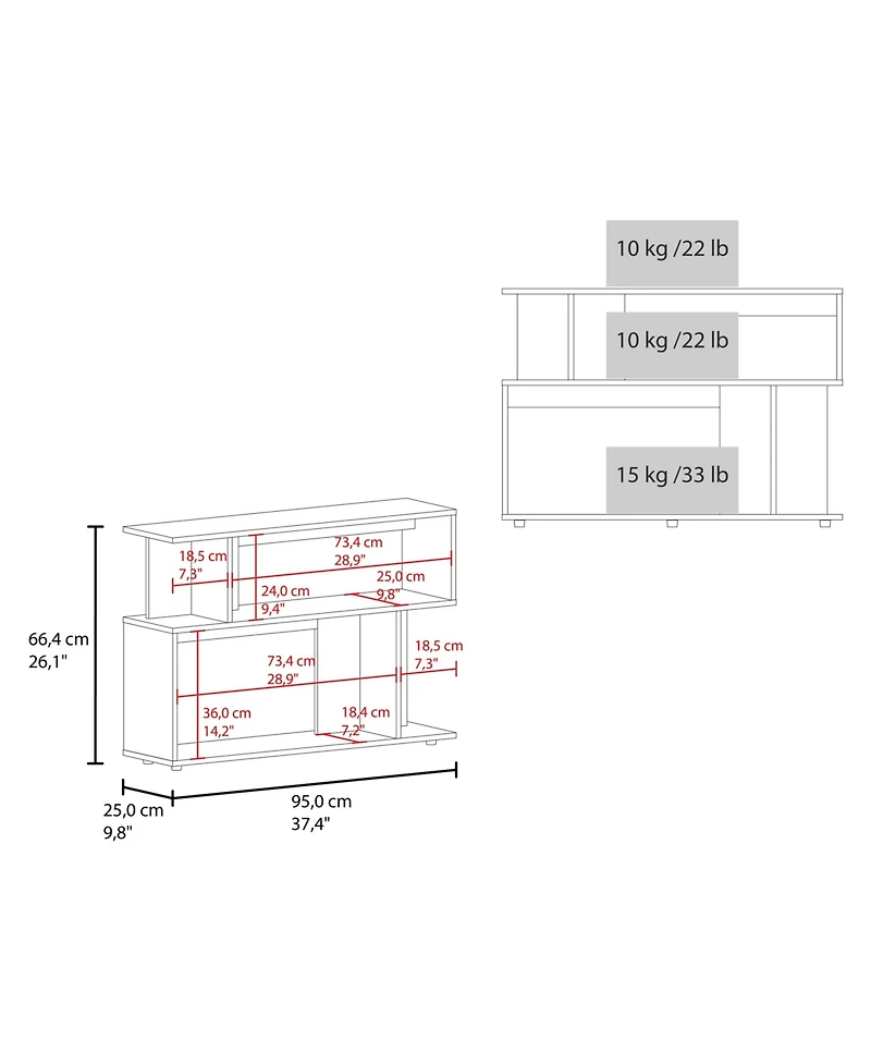 Flynama Asymmetrical Sofa Side Table with Open Storage and Top Shelf