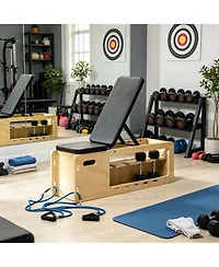 Sevorley Adjustable Weight Bench with Dumbbell Rack and Storage Compartment, Fold Flat Exercise Bench with Resistance Bands