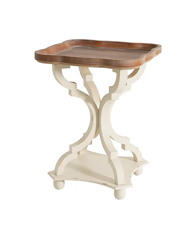 Flynama French Country Square Accent Table, Distressed Faux Wood Hourglass Base End Table, 18.75"W×18.75"D×25"H