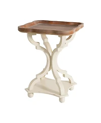Flynama French Country Square Accent Table, Distressed Faux Wood Hourglass Base End Table, 18.75"W×18.75"D×25"H
