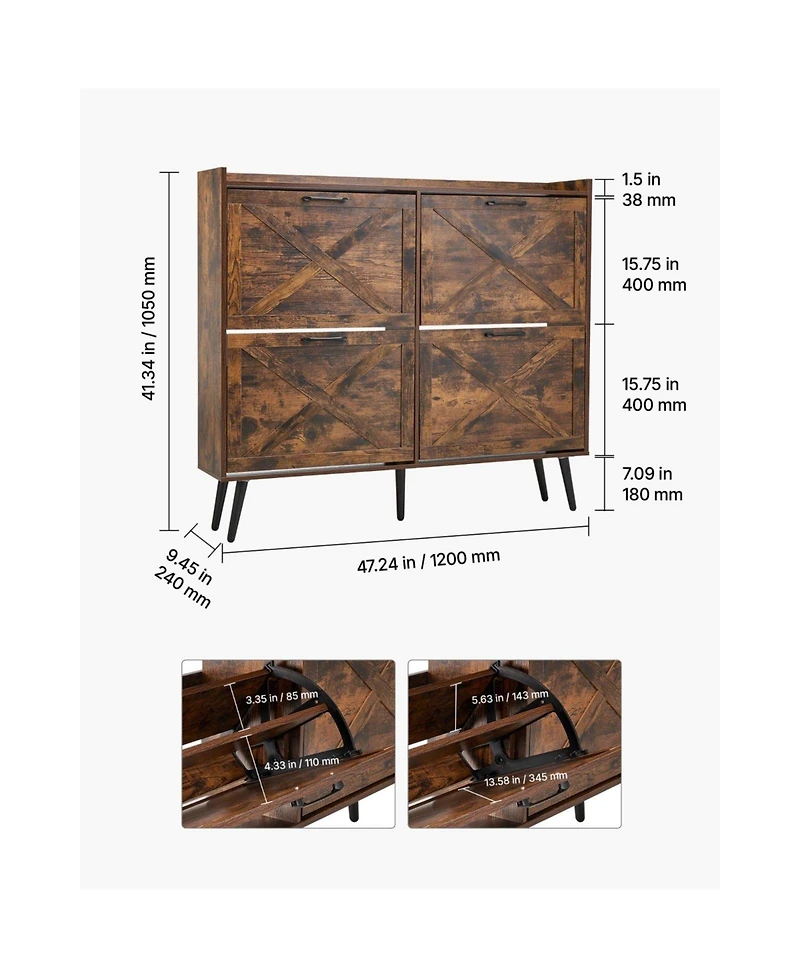 Slickblue Wooden Shoe Storage Cabinet with 4 Flip Drawers, Space-Saving Organizer for Home Entryway