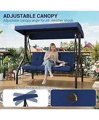 gaomon 3 Seat Outdoor Porch Swing Chair with Adjustable Canopy Convertible Swing Bed with Soft Cushions and Cup Holders