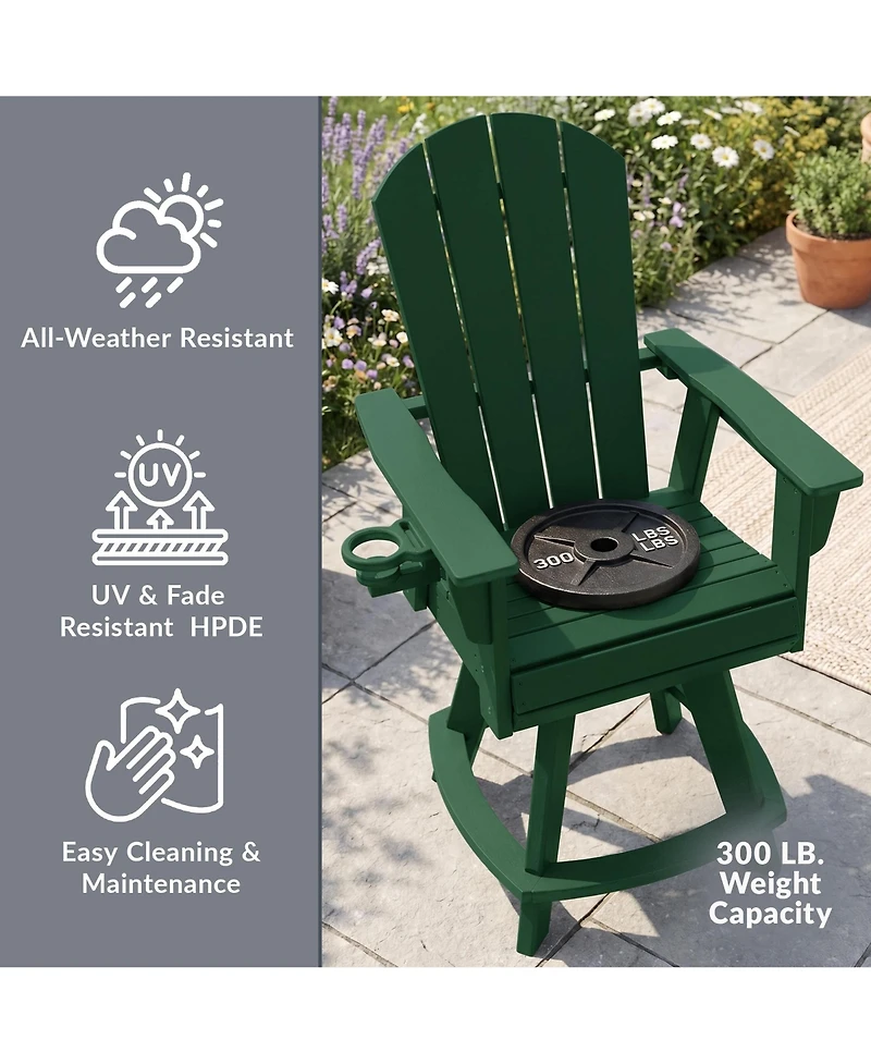WestinTrends Outdoor Hdpe Adirondack Swivel Counter Height Bar Chair With Cup Holder