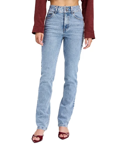 Kittenish Women's Briar High-Waisted Straight-Leg Studded Jeans