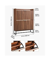 Slickblue Fluted Shoe Storage Cabinet with 2 Flip Drawers, Freestanding Organizer for Hallway Bedroom