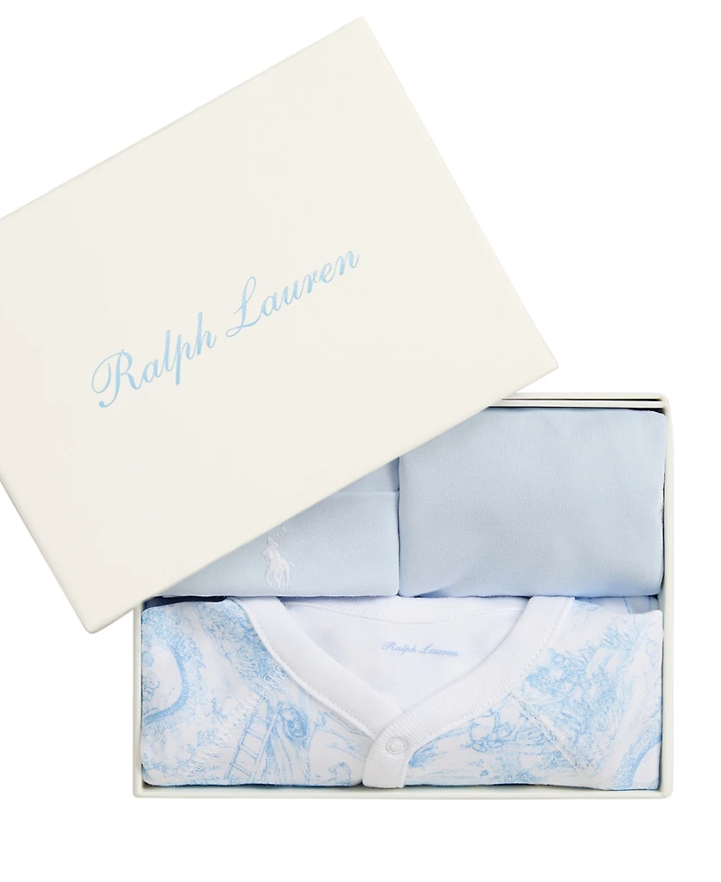 Polo Ralph Lauren Baby Boys and Girls Toile Cotton 3-Piece Gift Set