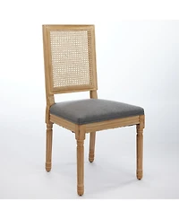 Flynama Set of 2 Solid Wood Rattan Back Dining Chairs