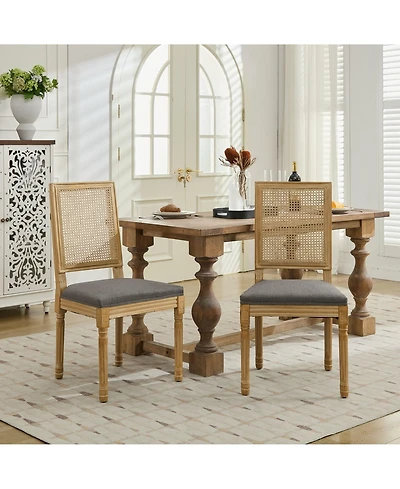 Flynama Set of 2 Solid Wood Rattan Back Dining Chairs