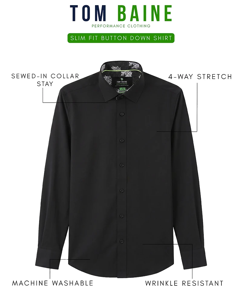 Tom Baine Men's Slim Fit Performance Solid Button Down Shirt