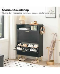 Slickblue Entryway Shoe Cabinet with 2 Flip-Down Tipping Drawers