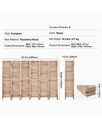 Slickblue 6 Panel Louvered Wood Room Divider, Folding Privacy Screen for Living Room, Office & Restaurant