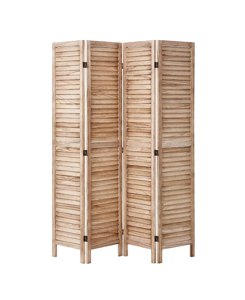 Slickblue Wooden Folding Room Divider, 4 Panel Privacy Screen, Tall Louvered Partition for Indoor Spaces-Burlywood