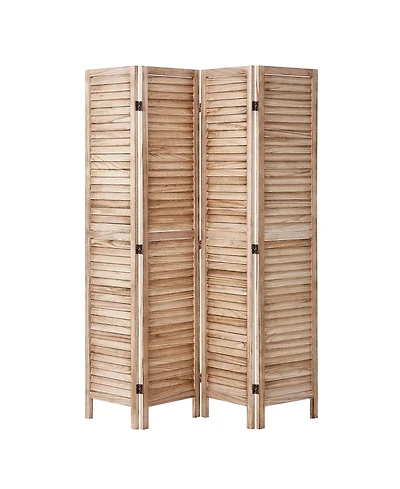 Slickblue Wooden Folding Room Divider, 4 Panel Privacy Screen, Tall Louvered Partition for Indoor Spaces-Burlywood
