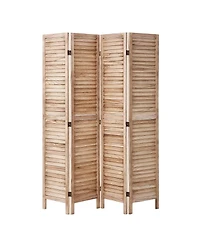 Slickblue Wooden Folding Room Divider, 4 Panel Privacy Screen, Tall Louvered Partition for Indoor Spaces-Burlywood