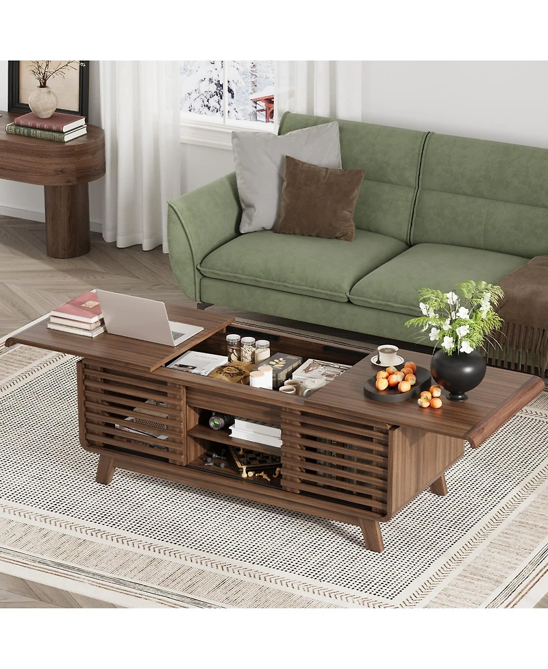 Flynama 47 Inch Mid Century Coffee Table Sliding Top Storage Walnut Finish