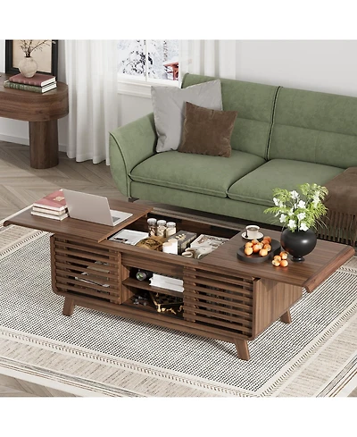 Flynama 47 Inch Mid Century Coffee Table Sliding Top Storage Walnut Finish