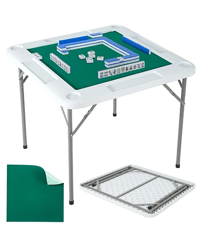 gaomon Mahjong Table. 4 Player Folding Domino Table with Wear-Resistant Tabletop/Portable Square Card Desk with Cup Holders and Chip Trays