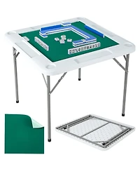 gaomon Mahjong Table. 4 Player Folding Domino Table with Wear-Resistant Tabletop/Portable Square Card Desk with Cup Holders and Chip Trays